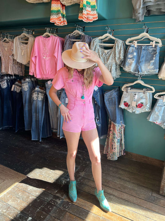 Le Lis Pink Denim Jumpsuit