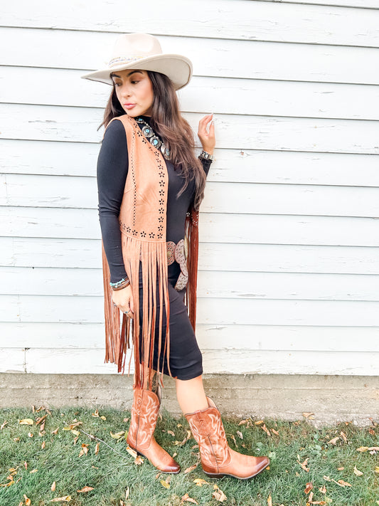 Brown Eyelet Fringe Vest