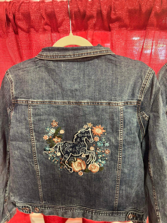 Grace in LA Women’s Embroidered Jean Jacket