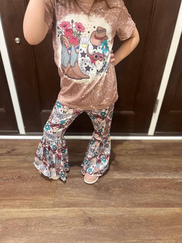 Sassy Girls Boots/Flower Bell Bottom Set