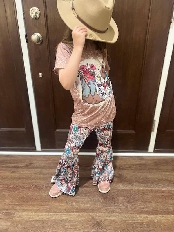 Sassy Girls Boots/Flower Bell Bottom Set