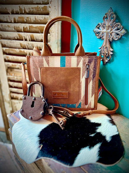 Montana West Aztec Print Fringe Conceal Carry Tote Crossbody Turquoise MW1290-8899TQ