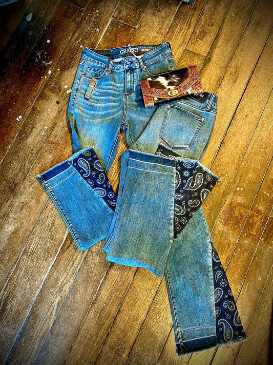 Grace in LA Paisley Insert Flare Jeans