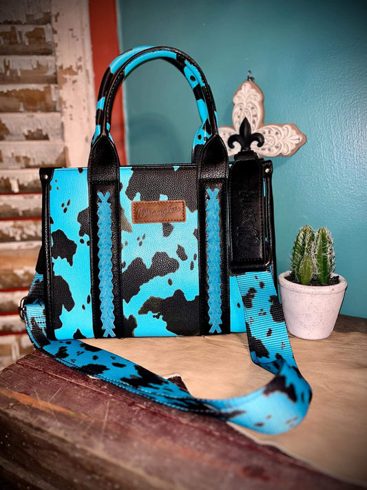 Wrangler Conceal Carry Cowprint Crossbody/Tote - Turquoise WG133-8120 STQ