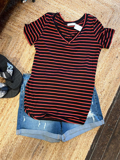 Red and Black Stripe Plus Size Top