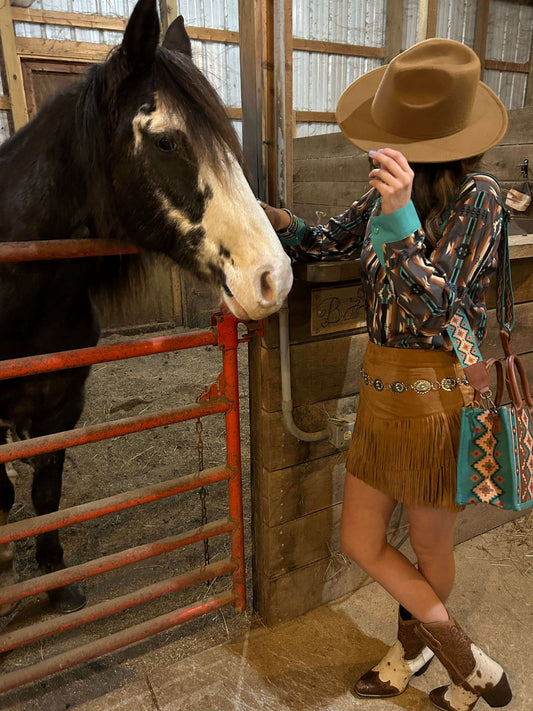 Sterling Kreek Fort Worth Brown Fringe Skirt